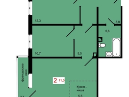 Продается 2-комнатная квартира ЖК КБС. Берег, дом 7 строение 2, 71  м&sup2;, 8925000 рублей