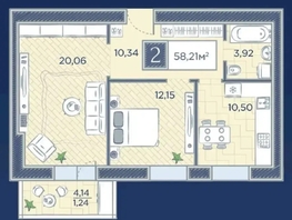 Продается 2-комнатная квартира ЖК Преображенский, дом 7, 58.4  м&sup2;, 8149000 рублей