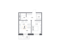 Продается 2-комнатная квартира ЖК Юдинский, дом 1.4, 42.51  м&sup2;, 6134193 рублей