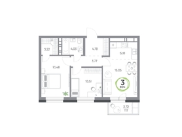 Продается 3-комнатная квартира ЖК Юдинский, дом 1.4, 61.14  м&sup2;, 8516802 рублей