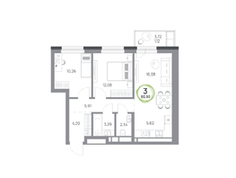 Продается 3-комнатная квартира ЖК Юдинский, дом 1.4, 60.9  м&sup2;, 8483370 рублей