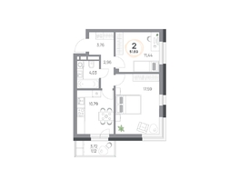 Продается 2-комнатная квартира ЖК Юдинский, дом 1.4, 51.69  м&sup2;, 7272783 рублей
