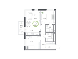 Продается 3-комнатная квартира ЖК Юдинский, дом 1.5, 63.74  м&sup2;, 8764250 рублей