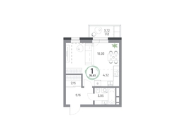 Продается 1-комнатная квартира ЖК Юдинский, дом 1.5, 35.63  м&sup2;, 5080838 рублей