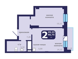 Продается 2-комнатная квартира ЖК Звездный, 49.97  м&sup2;, 6700000 рублей