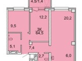 Продается 3-комнатная квартира ЖК Зеленая высотка на Калинина, 63.8  м&sup2;, 7656000 рублей
