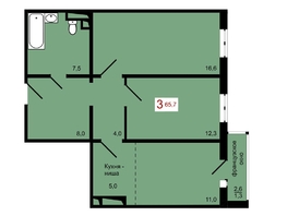 Продается 3-комнатная квартира ЖК КБС. Берег, дом 7 строение 1, 65.7  м&sup2;, 9450000 рублей