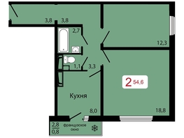 Продается 2-комнатная квартира ЖК КБС. Классика, дом 1, 54.6  м&sup2;, 8100000 рублей