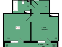 Продается 1-комнатная квартира ЖК КБС. Классика, дом 4, 51.7  м&sup2;, 7550000 рублей