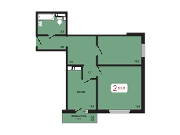 Продается 2-комнатная квартира ЖК КБС. Берег, дом 7 строение 2, 60.8  м&sup2;, 8860000 рублей