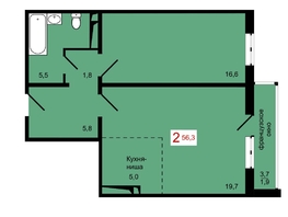 Продается 2-комнатная квартира ЖК КБС. Берег, дом 7 строение 2, 56.3  м&sup2;, 7900000 рублей