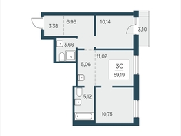 Продается 3-комнатная квартира ЖК Расцветай в Солнечном, дом 2, 59.19  м&sup2;, 7900000 рублей