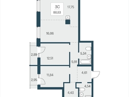 Продается 3-комнатная квартира ЖК Расцветай в Солнечном, дом 2, 88.83  м&sup2;, 11050000 рублей