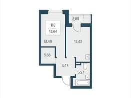 Продается 1-комнатная квартира ЖК Расцветай в Солнечном, дом 2, 42.64  м&sup2;, 6050000 рублей