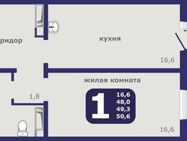 Продается 1-комнатная квартира ЖК Рябиновый дворик, дом 1, 49.3  м&sup2;, 6080000 рублей
