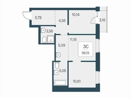 Продается 3-комнатная квартира ЖК Расцветай в Солнечном, дом 2, 59.15  м&sup2;, 8100000 рублей