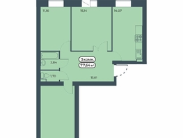 Продается 3-комнатная квартира ЖК Мята, дом 3, 77.64  м&sup2;, 9850000 рублей