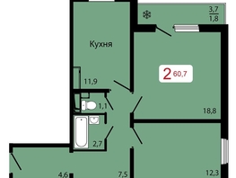 Продается 2-комнатная квартира ЖК КБС. Классика, дом 1, 60.7  м&sup2;, 8700000 рублей