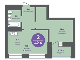 Продается 2-комнатная квартира ЖК Прогресс-квартал Перемены, дом 4, 42.4  м&sup2;, 7208000 рублей