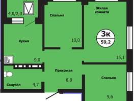 Продается 3-комнатная квартира ЖК Тихие зори, дом Гранит корпус 2, 59.2  м&sup2;, 9000000 рублей