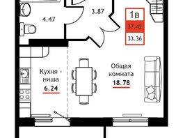 Продается 1-комнатная квартира ЖК Академик, 37.42  м&sup2;, 5207367 рублей