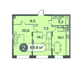 Продается 2-комнатная квартира ЖК Три Клёна, дом 1, 69.8  м&sup2;, 10470000 рублей