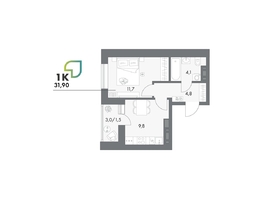 Продается 1-комнатная квартира ЖК Аллея Парк, 4 этап, 31.9  м&sup2;, 5231600 рублей