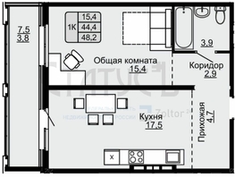 Продается 1-комнатная квартира Индустриальный район, 48 м², 3120000 рублей