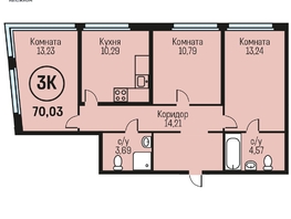 Продается 3-комнатная квартира ЖК Адалин на Южном, дом 15 корпус 5, 70.03  м², 7213090 рублей