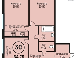 Продается 3-комнатная квартира ЖК Адалин на Южном, дом 15 корпус 7, 54.75  м², 5913000 рублей