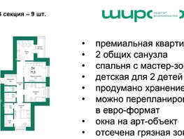 Продается 3-комнатная квартира ЖК Широта, корпус 1, 71.3  м², 9112140 рублей