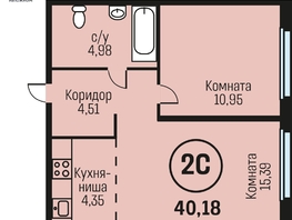 Продается 2-комнатная квартира ЖК Адалин на Южном, дом 15 корпус 8, 40.18 м², 4419800 рублей
