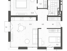 Продается 3-комнатная квартира ЖК Вышка, корпус 1, 68.22  м², 11474000 рублей