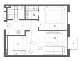 Продается 2-комнатная квартира ЖК Вышка, корпус 1, 53.08  м², 9316000 рублей