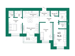 Продается 4-комнатная квартира ЖК Широта, корпус 1, 76.3  м², 10269980 рублей