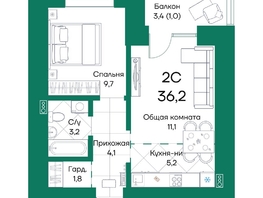 Продается 2-комнатная квартира ЖК Широта, корпус 2, 36.2  м², 5799240 рублей