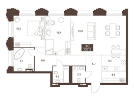 Продается 3-комнатная квартира ЖК Сахаров Парк, 107.2  м², 31012960 рублей