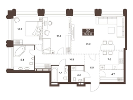 Продается 3-комнатная квартира ЖК Сахаров Парк, 107.8  м², 34064800 рублей