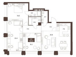 Продается 4-комнатная квартира ЖК Сахаров Парк, 116.6  м², 39508161 рублей