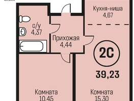 Продается 2-комнатная квартира ЖК Адалин на Южном, дом 15 корпус 7, 39.23  м², 4236840 рублей