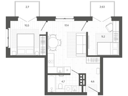 Продается 3-комнатная квартира ЖК Вышка, корпус 2, 51.64  м², 9693000 рублей