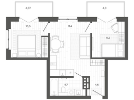 Продается 3-комнатная квартира ЖК Вышка, корпус 2, 54.64  м², 10087000 рублей