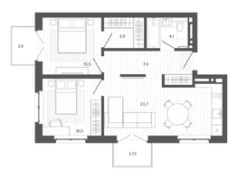Продается 3-комнатная квартира ЖК Вышка, корпус 3, 62.11  м², 11395000 рублей
