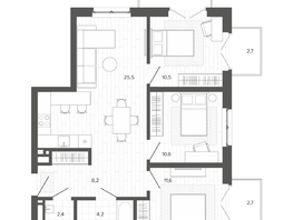 Продается 4-комнатная квартира ЖК Вышка, корпус 3, 82.52  м², 14340000 рублей