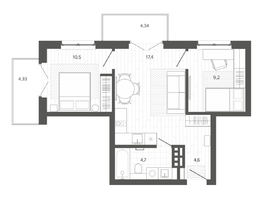 Продается 3-комнатная квартира ЖК Вышка, корпус 3, 54.64  м², 10164000 рублей