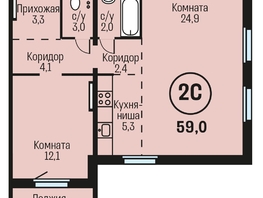 Продается 2-комнатная квартира ЖК Адалин на Южном, дом 15 корпус 6, 59  м², 5970000 рублей