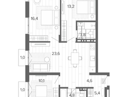 Продается 4-комнатная квартира ЖК Вышка, корпус 1, 84.29 м², 14105000 рублей