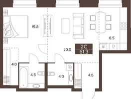 Продается 2-комнатная квартира ЖК Сахаров Парк, 61.3 м², 20300721 рублей