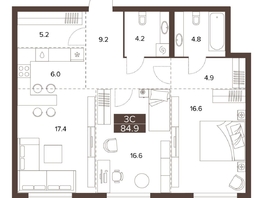Продается 3-комнатная квартира ЖК Сахаров Парк, 84.9 м², 25878794 рублей