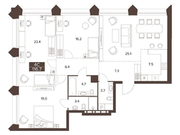 Продается 4-комнатная квартира ЖК Сахаров Парк, 116.7 м², 43450911 рублей